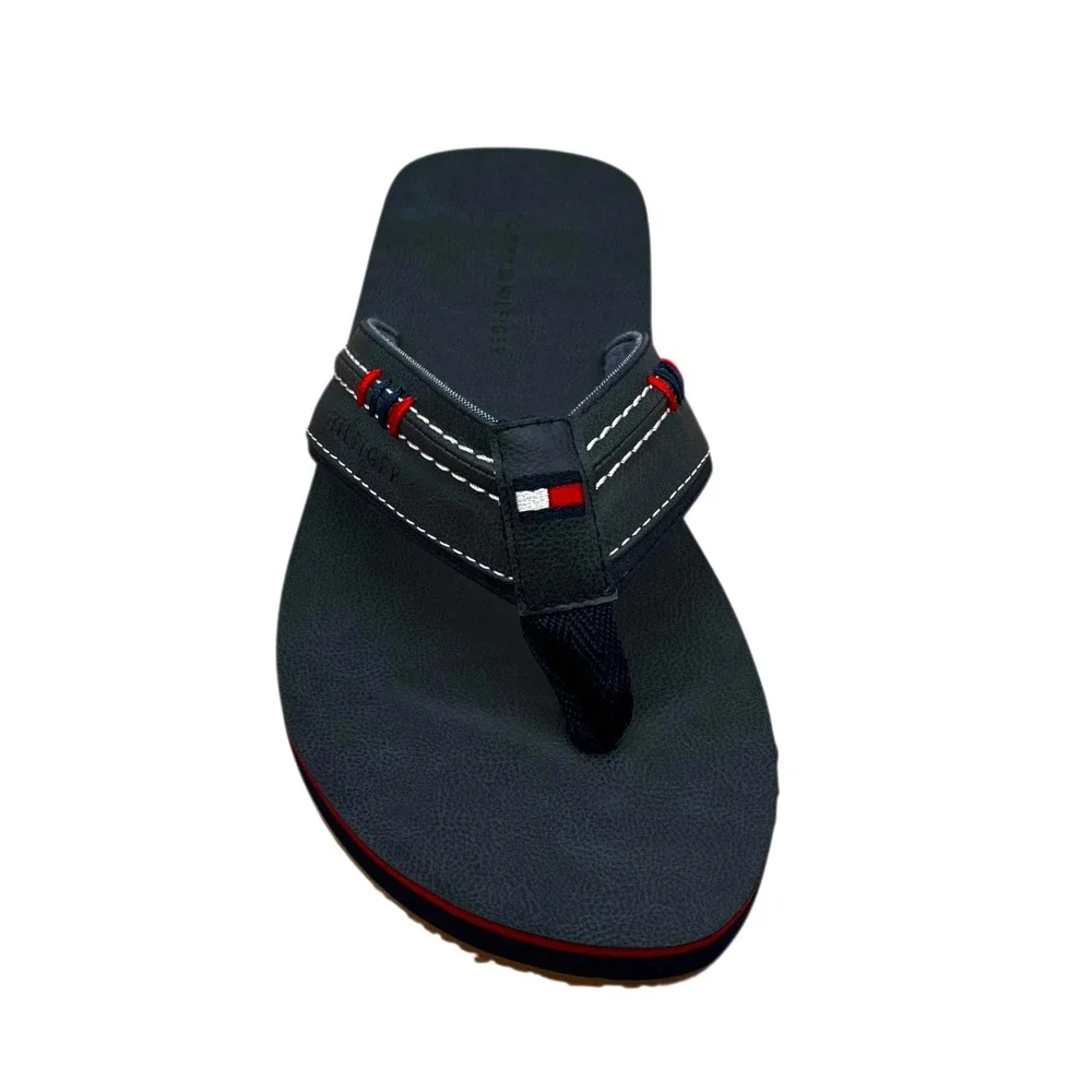 Tommy Hilfiger Mens Destino Thong Sandal Size 11 Dark Blue Faux Leather Flexible